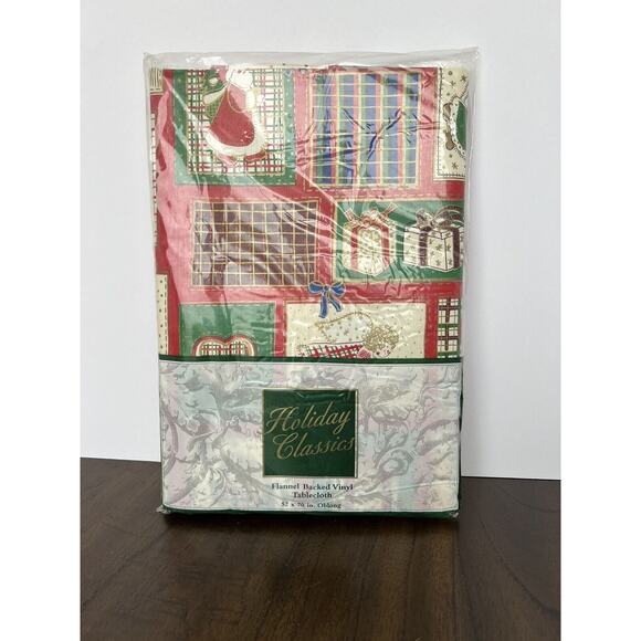 Other - Vintage Christmas Table Cloth, Santa Angels, Oblong, Sealed, Fabric Backing